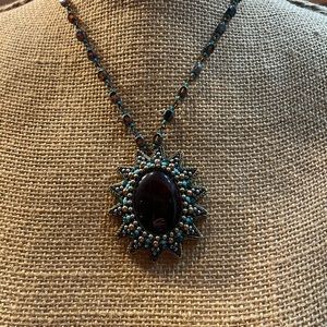 Turquoise and Brown Starburst Necklace